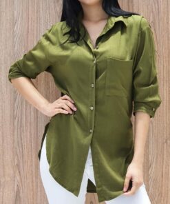 CAM-667 CAMISA LINO LARGA LISA 1 BOLSILLO SIMIL 3/4